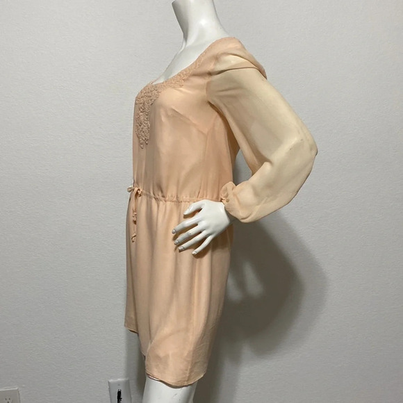Trina Turk Peach 100% Silk Drawstring Waist Long Sleeve Mini Dress - Picture 4 of 8